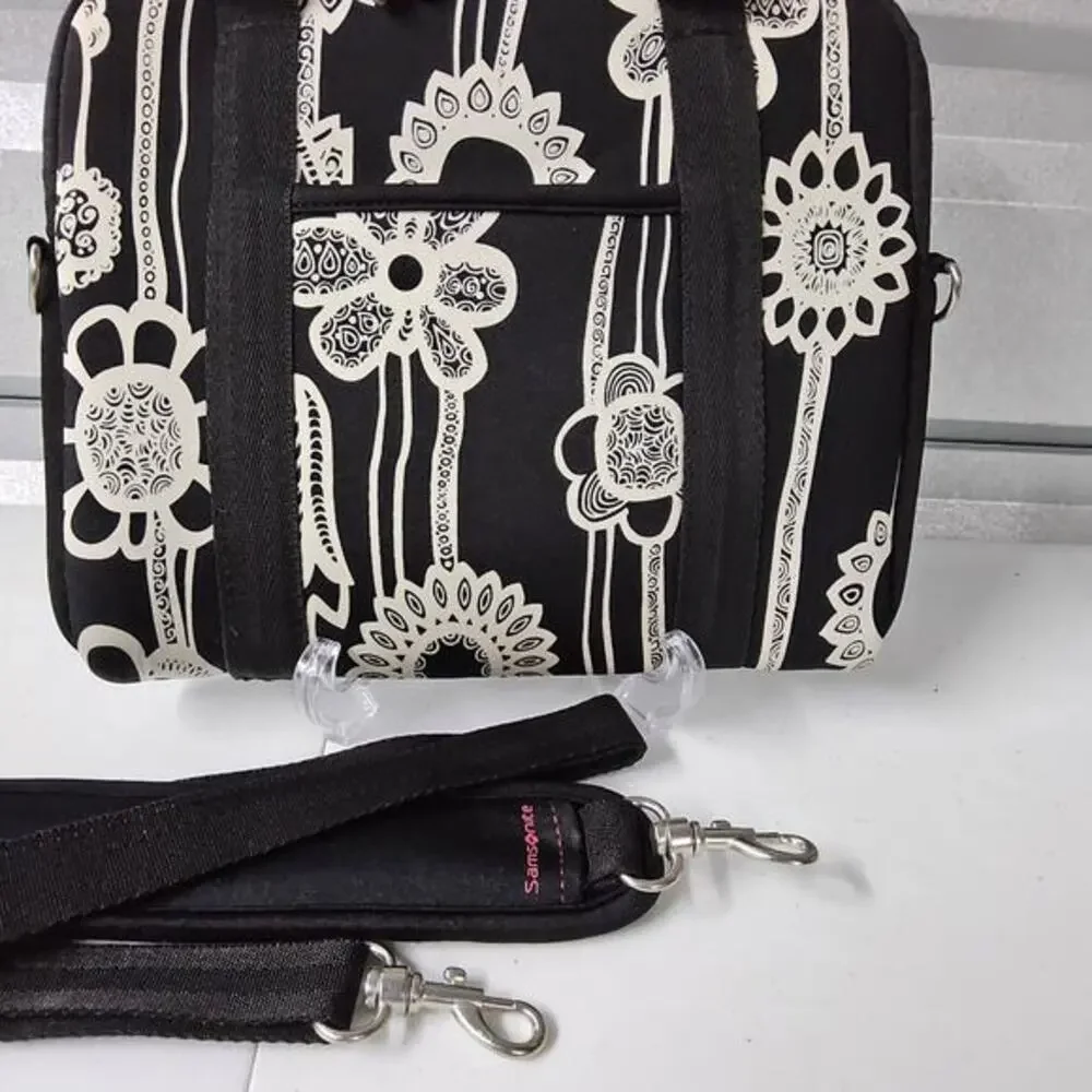 Samsonite Laptop Messenger Bag Womens‎ OS Black White Floral Padded Boho Print